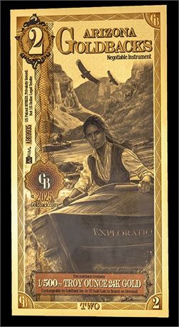 Arizona 2 Goldbacks .999 Fine Gold Polymer Note