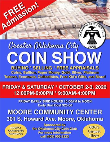 Greater Oklahoma City Coin Show 10/2/2026 & 10/3/2026