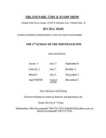 ORLAND PARK COIN & STAMP SHOW - Orland Park, IL-December 6, 2026