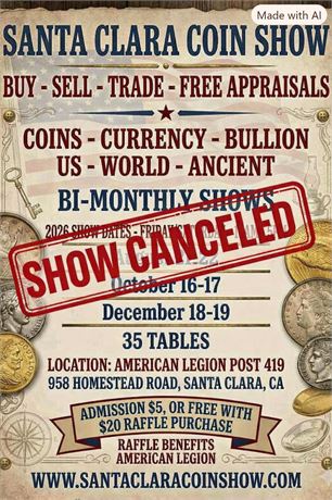 Santa Clara Coin Show - October 16-17 - CANCELED
