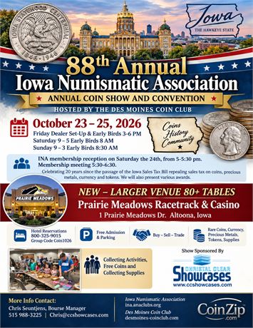 88th Annual Iowa Numismatic Association Annual Coin Show and Convention