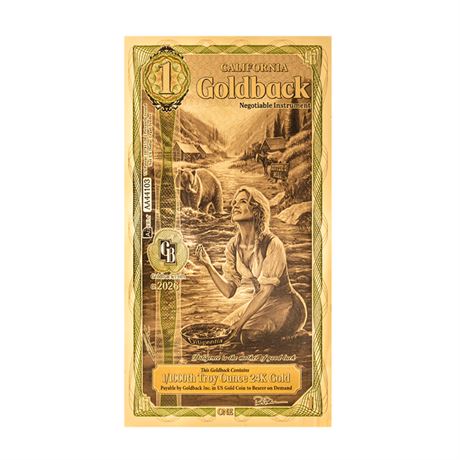 California 1 Goldback 2026 Alpha Gold Polymer Note 1/1000th Troy Oz 24K