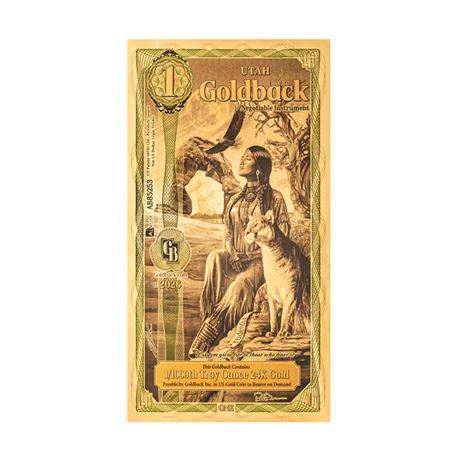 Utah 1 Goldback 2026 Alpha Gold Polymer Note 1/1000th Troy Oz 24K