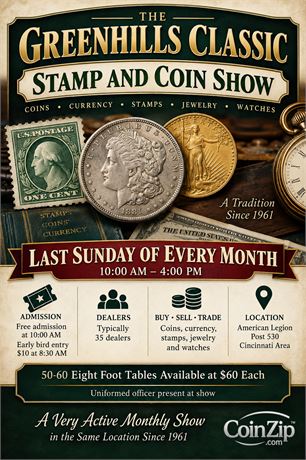 Greenhills Classic Coin, Currency, Stamp, Jewelry and Watch Show