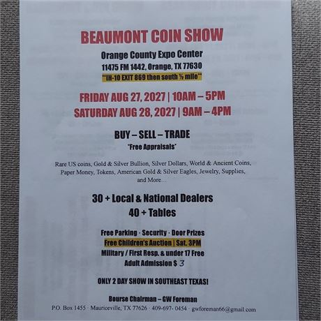 BEAUMONT COIN SHOW